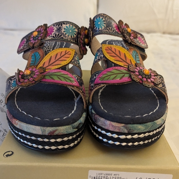 Spring Step L'Artiste Women's Coastal Hand-Painted Floral Slides - Open-Toe Wedg - Picture 6 of 11